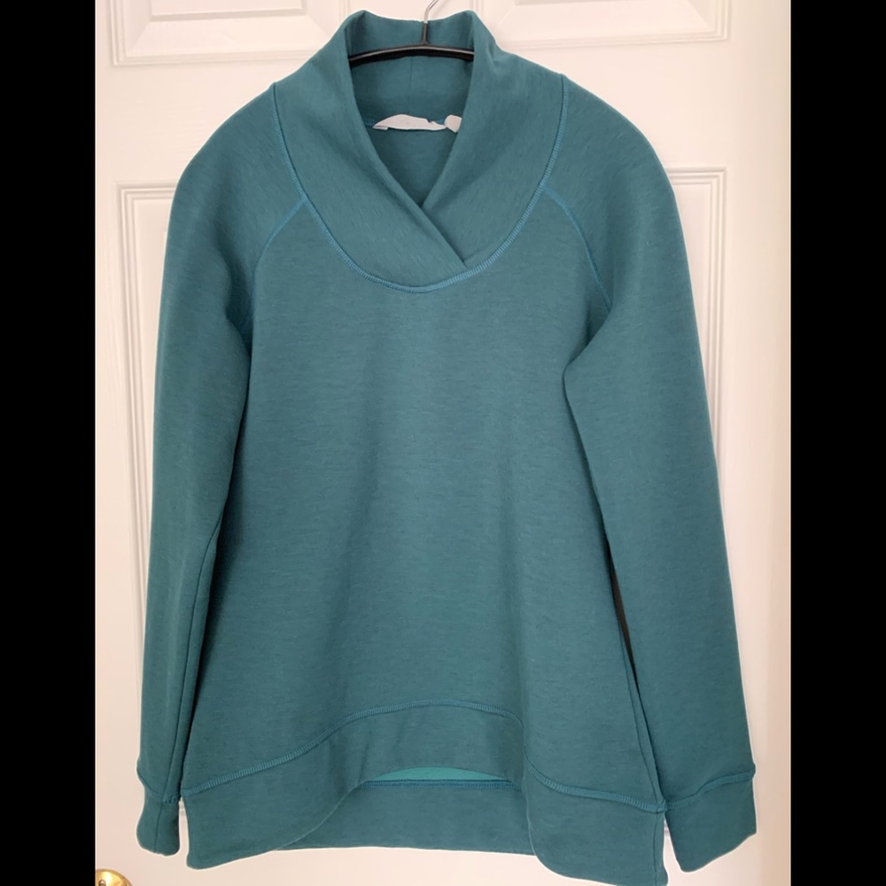 Athleta Teal Shawl-Collar Pullover Sweatshirt